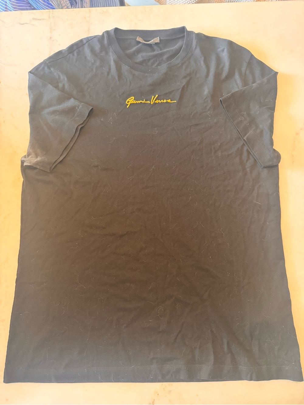 Versace Black Short Sleeve Tee with Yellow Script Logo